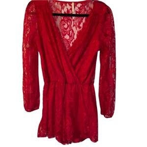 Dark Romance Sexy Lydia Deetz Vibes Red Lace Romper Size M